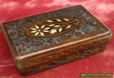VINTAGE ANTIQUE ?  OLD HAND CARVED WOODEN TRINKET JEWELLERY BOX FLOWER INLAY for Sale