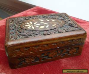 Item VINTAGE ANTIQUE ?  OLD HAND CARVED WOODEN TRINKET JEWELLERY BOX FLOWER INLAY for Sale