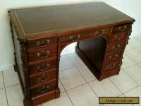 19th Century Chippendale Style Leather Top Partners Desk Ornately Carved