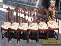 6 Vintage Hepplewhite Style Mahogany Carved Shield Back Dining chairs Mid Cent