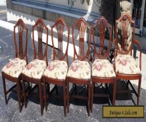 6 Vintage Hepplewhite Style Mahogany Carved Shield Back Dining chairs Mid Cent for Sale