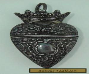 Chatelaine Heart Crown Locket Box Sterling Silver 1800's ?? Stamped Repousse for Sale