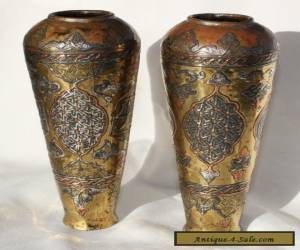 Item Antique Cairo ware mamluk revival, Syrian pair of vases. for Sale