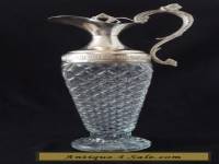 Vintage Diamond Pattern Glass & Silver/metal Decanter with Cork based Stopper.