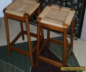 Item VINTAGE MID CENTURY DANISH MODERN WOVEN BAR STOOLS- TEAK WOOD   for Sale