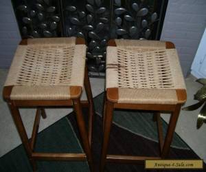 Item VINTAGE MID CENTURY DANISH MODERN WOVEN BAR STOOLS- TEAK WOOD   for Sale