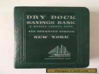 VINTAGE BRASS MONEY BOX / BANK "DRY DOCK SAVINGS BANK NEW YORK"IN SHAPE OF BOOK