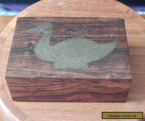 Indian Hardwood Box Stamp? Brass Duck Inlaid lid for Sale