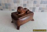 LOVELY ART DECO SOLID OAK BOX WITH HAND CARVED LION ON LIFT OFF LID- CIRCA 1920 for Sale