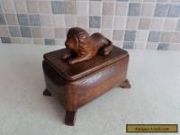 LOVELY ART DECO SOLID OAK BOX WITH HAND CARVED LION ON LIFT OFF LID- CIRCA 1920
