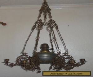 Item Antique French Louis XVI Gothic Gilt Bronze Hanging Oil Lamp Chandelier for Sale