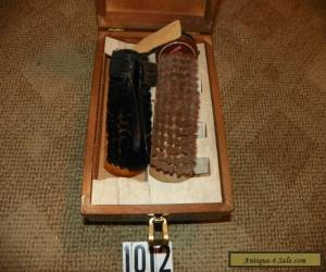 Item VINTAGE WOODEN  SHOE SHINE BOX   WITH BRUSHES, LOOKS LIKE OAK for Sale