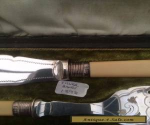 Item Antique fish server set in original box with sterling silver bands for Sale