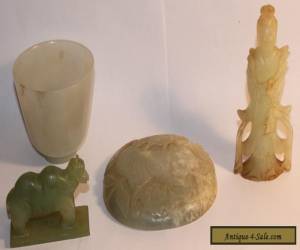 4 Antique Chinese carved stone statues, animals, cup for Sale