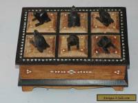 VINTAGE CARVED/INLAID BOX,6 COMPARTMENTS WITH FIGURES.