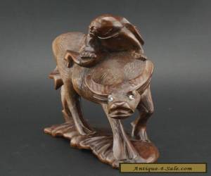 Item Antique Chinese Hardwood Carving Water Buffalo and Child Figure Inlaid Glass Eye for Sale