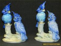 HTF Goldscheider A. Jacob Hand Painted Pair of Blue Parrots Birds Cockatoo 