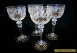 4 Old Tall 8" CUT & ETCHED CRYSTAL STEM HOCK WINE GLASSES for Sale
