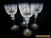 4 Old Tall 8" CUT & ETCHED CRYSTAL STEM HOCK WINE GLASSES