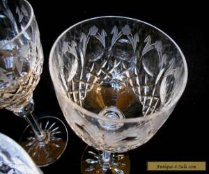 Item 4 Old Tall 8" CUT & ETCHED CRYSTAL STEM HOCK WINE GLASSES for Sale