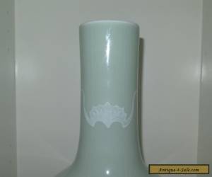 Item ANTIQUE LARGE 19c CELADON VASE BAT DECORATION ON FITTED WOOD STAND for Sale