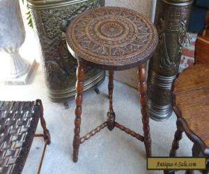 Item Antique English Oak Carved COFFEE TEA TABLE ROUND w Bobbin Legs Finial JACOBEAN for Sale