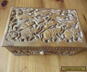 Item antique carved wooden box India design elephant / lion  for Sale