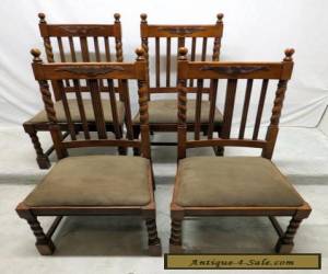 Item Vtg Antique Style Set 4 Oak Barley Twist Dining Room Kitchen Chairs Wing Carved for Sale