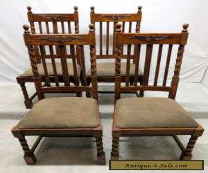 Item Vtg Antique Style Set 4 Oak Barley Twist Dining Room Kitchen Chairs Wing Carved for Sale