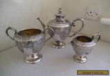 ATTRACTIVE  LARGE HEAVY ANTIQUE SILVER PLATED ORNATE 3 PCE TEA SET- for Sale