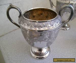 Item ATTRACTIVE  LARGE HEAVY ANTIQUE SILVER PLATED ORNATE 3 PCE TEA SET- for Sale