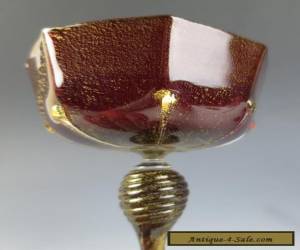 Item Pair Antique Venetian RUBY WINE GLASS Gold Aventurine Salviati Cocktail Italian for Sale