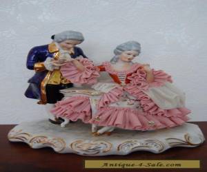 Item Antique Victorian German Dresden Lace Porcelain Couple  Figurine. for Sale