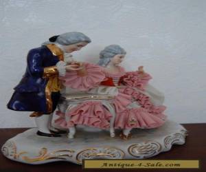 Item Antique Victorian German Dresden Lace Porcelain Couple  Figurine. for Sale