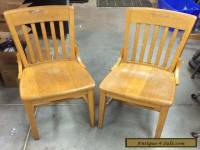  Vintage Antique Oak Wood Slat Back School / Office / Side Chairs (2)