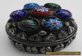 Antique continental silver trinket box decorated with millefiori glass beads for Sale