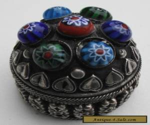 Item Antique continental silver trinket box decorated with millefiori glass beads for Sale