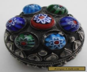 Item Antique continental silver trinket box decorated with millefiori glass beads for Sale