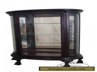 Antique 19th Century Oak Clawfoot Beveled Bow Glass China Cabinet