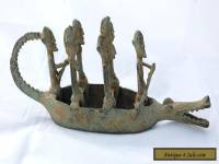 Old African Mali Dogon Crockadile Boat Figurine Bronze Statue Ethnic 