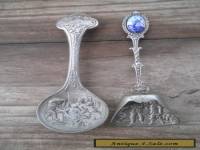 Two ornate silver metal tea caddy spoon Dutch Delft windmill cameo