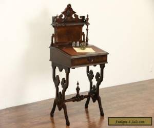 Item Victorian 1870's Antique Carved Walnut Secretary Desk, Leather Top for Sale