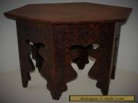 Antique Vintage Carved Wood Middle Eastern Moroccan Style Tea Side Table Hexagon