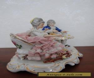 Item Antique German Dresden Lace Porcelain Couple Gambling Figurine. for Sale