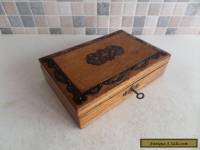 LOVELY VICTORIAN 19thC SOLID OAK BOX WITH METAL DECOR - GOOD WORKING LOCK & KEY