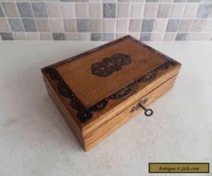 Item LOVELY VICTORIAN 19thC SOLID OAK BOX WITH METAL DECOR - GOOD WORKING LOCK & KEY for Sale