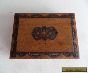 Item LOVELY VICTORIAN 19thC SOLID OAK BOX WITH METAL DECOR - GOOD WORKING LOCK & KEY for Sale