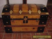 Ladycomet Victorian Refinished Dome Top Steamer Trunk Antique Chest w/Key