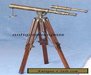 Nautical Brass Marine Harbour Double Barrel Telescope Spyglass With Tripod Stand for Sale