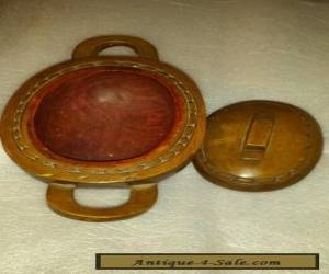 Item Antique Wooden Hand Carved Bowl with lid and handles  for Sale